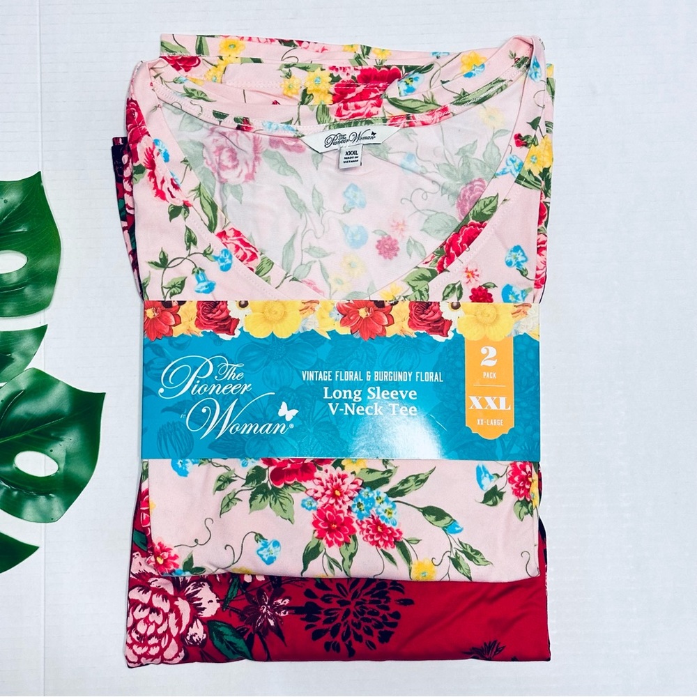 The Pioneer Woman 3/4 Sleeves T-shirts Sweet Rose & Burgundy Floral Size XXL NEW